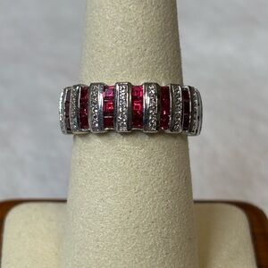 1.5 ctw Ruby Ring White Sapphire Rhodium over 925 Sterling Silver
